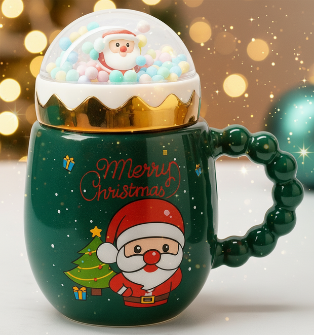 Christmas Santa mug with transparent dome filled with beads