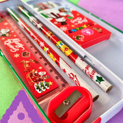 Christmas Stationery Set for Kids | Pencil Box, Pencils, Crayons, Eraser & Sharpener | Holiday Gift & School Supplies