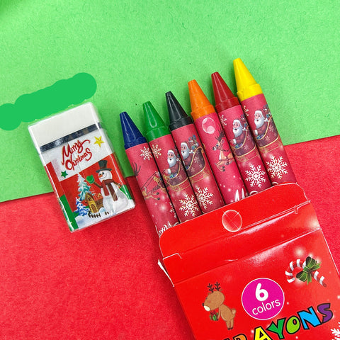 Christmas Stationery Set for Kids | Pencil Box, Pencils, Crayons, Eraser & Sharpener | Holiday Gift & School Supplies