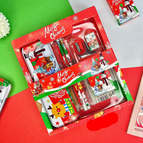 Christmas Stationery Set for Kids | Pencil Box, Pencils, Crayons, Eraser & Sharpener | Holiday Gift & School Supplies