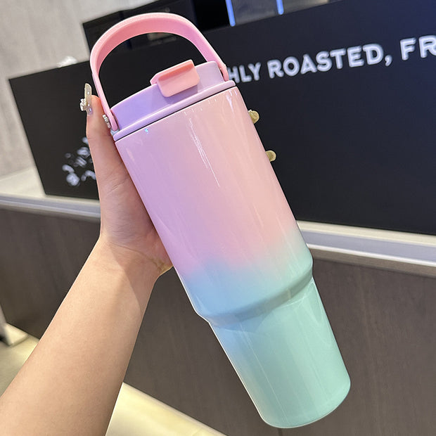 Dual Tone Stainless Steel Tumbler with Handle - Pink & Blue
