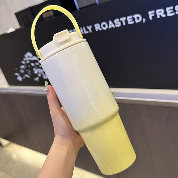 Dual Tone Stainless Steel Tumbler with Handle - White and Yellow 