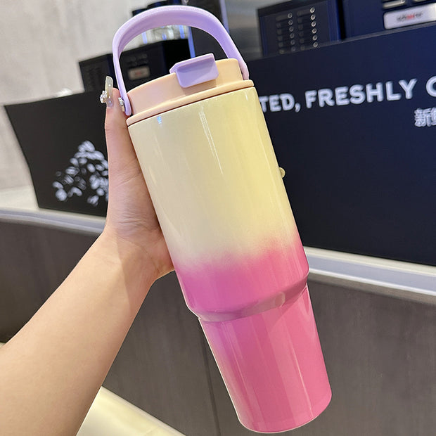 Dual Tone Stainless Steel Tumbler with Handle - yellow & red