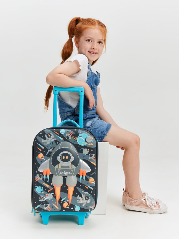 Smiggle Kids Trolley Suitcase – Space Rocket Hardtop Travel Luggage with Wheels & Handle