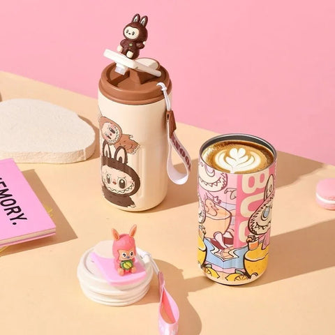 Cute labubu Tumbler With 3D Character Topper – Insulated Kids Water Flask - The Write Stuff
