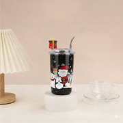 Christmas stainless steel sipper cup with Santa design and metal straw