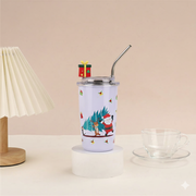 Festive Santa Claus printed tumbler with reusable steel straw
