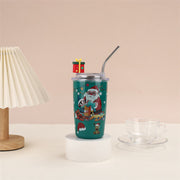 Holiday themed sipper cup with Christmas tree and reindeer graphic