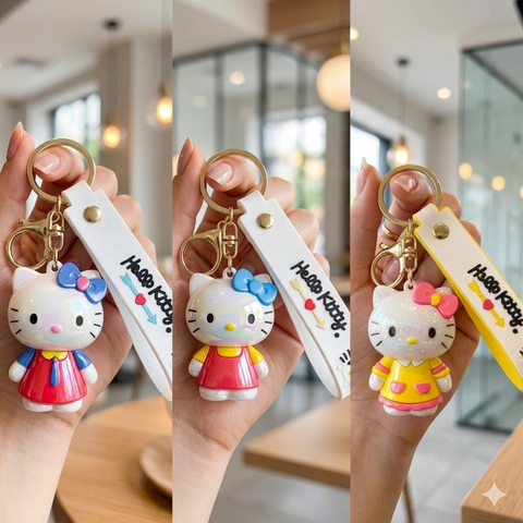 Hello Kitty Metallic Keychain | Cute Silicone Bag Charm