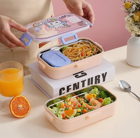 New Steel Lunch box 2 compartment with steel Dabbi