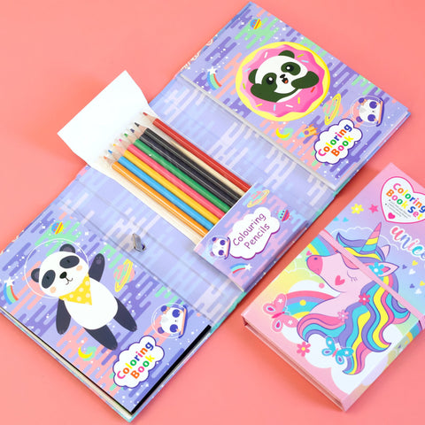 2-in-1 Coloring Book Set: 8 Color Pencils for Scratch & Art