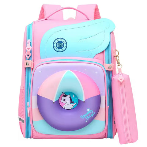 Unicorn Dino Donut School Bag with Pencil pouch- 14Inches