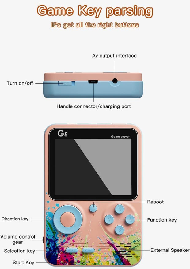 G5 Portable Retro Game Box: Solo Gaming Fun with 500 In1 Classic Games Handheld Gaming Console