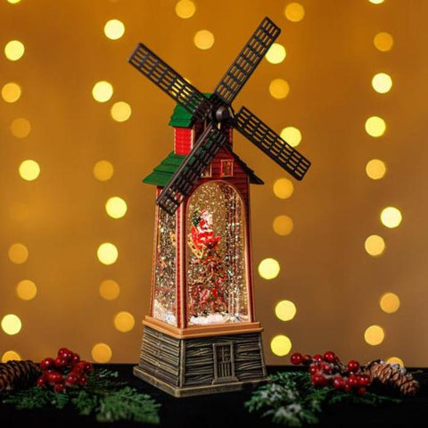 Christmas LED Windmill With Snow Glitter Music and Light