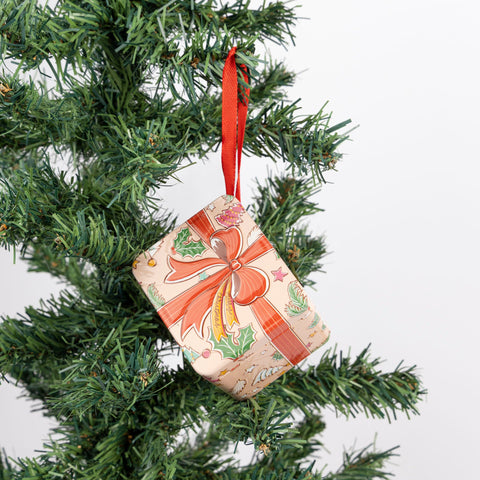 Christmas Hanging Storage Tin Box with Ribbon Loop