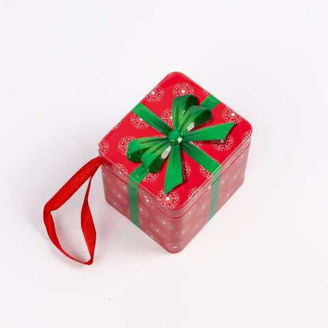 Christmas Hanging Storage Tin Box with Ribbon Loop
