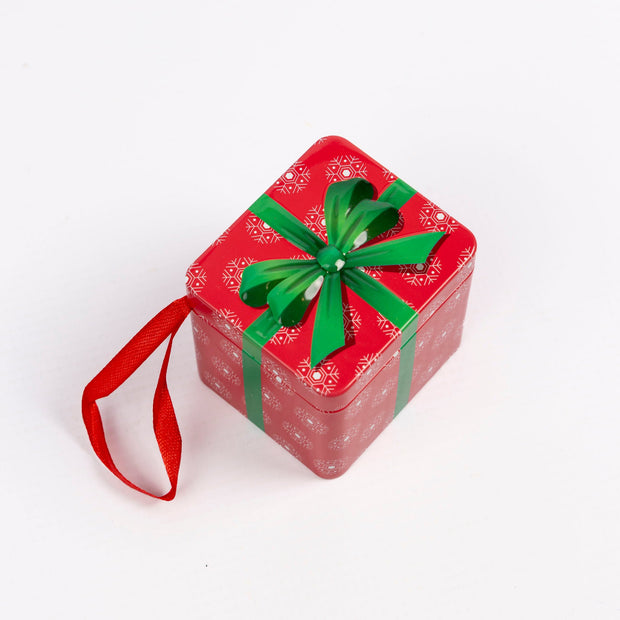 Christmas Hanging Storage Tin Box with Ribbon Loop