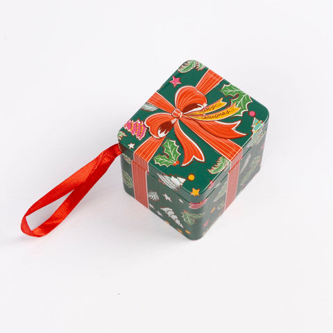 Christmas Hanging Storage Tin Box with Ribbon Loop