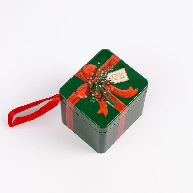 Christmas Hanging Storage Tin Box with Ribbon Loop