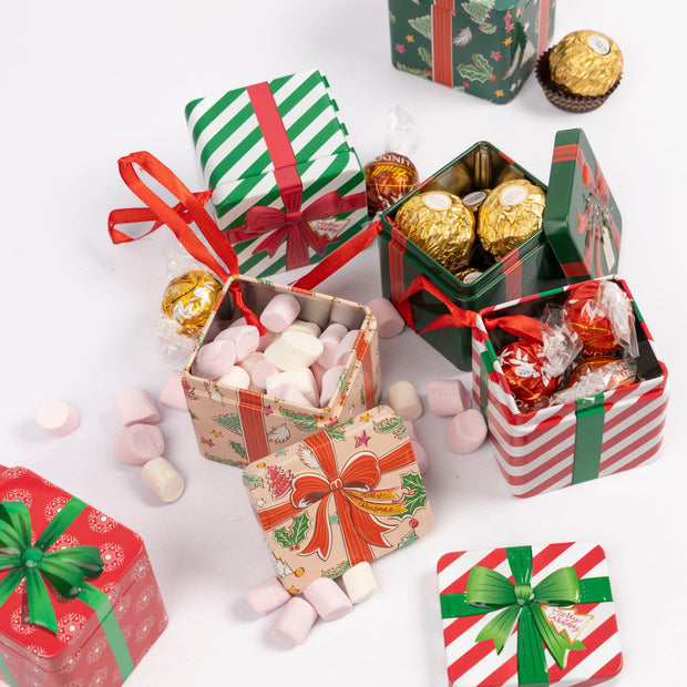 Christmas Hanging Storage Tin Box with Ribbon Loop