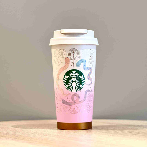 Starbucks Pink Gradient Tumbler with Floral & Snake Design - 16oz - The Write Stuff