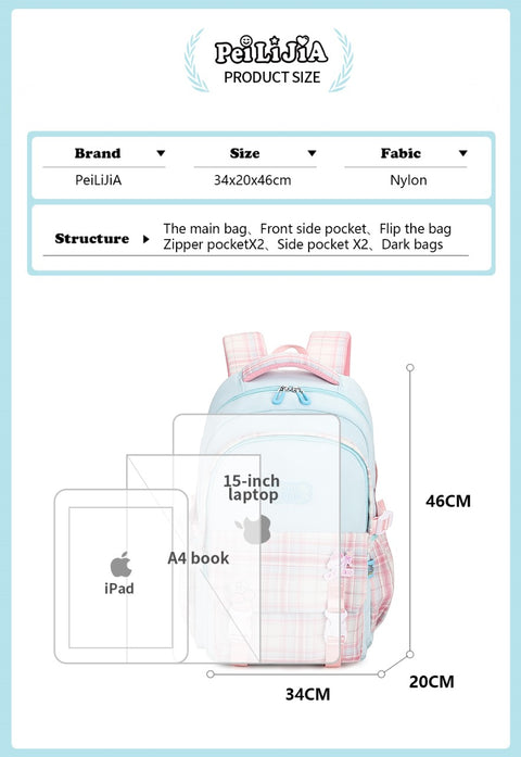 Pastel Check School Bag 18inch