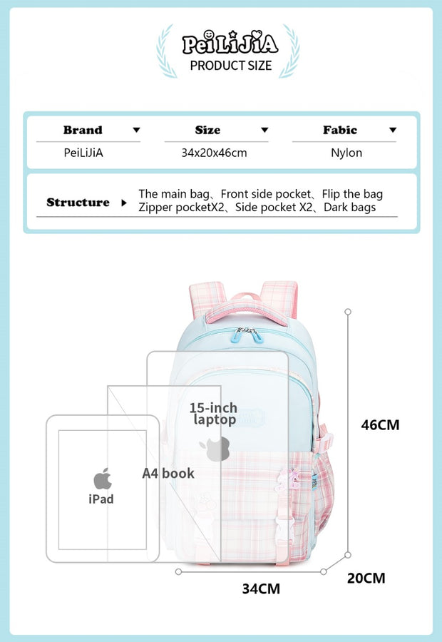 Pastel Check School Bag 18inch