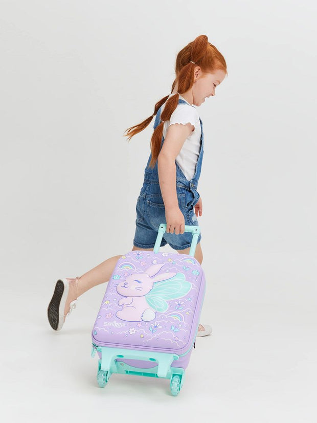 Smiggle Kids Trolley Suitcase – Purple Fairy Bunny Hardtop Travel Luggage with Wheels & Handle