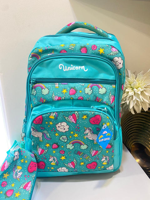 School - Back Pack Unicorn Green & Rainbow