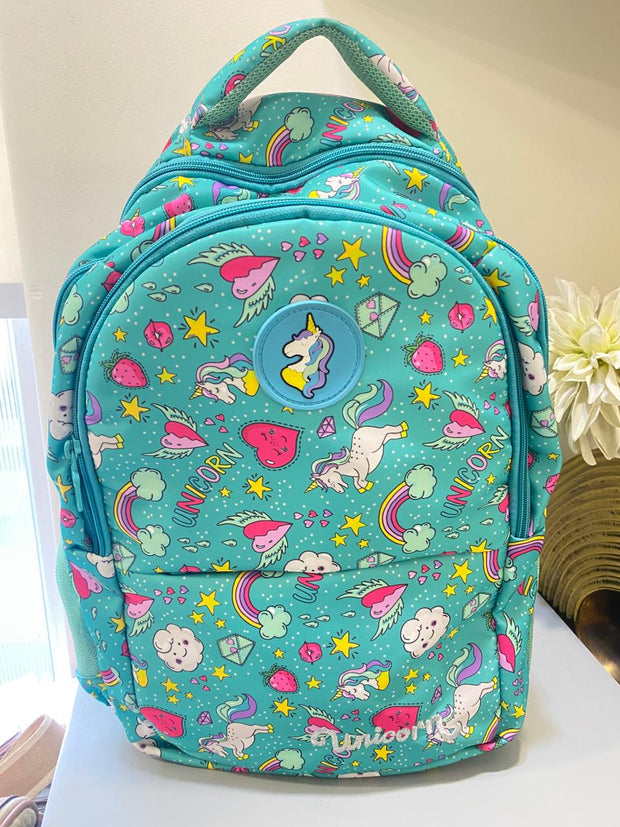 School - Back Pack Unicorn Green & Rainbow