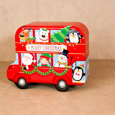 Merry Christmas Bus with Characters Storage Tin