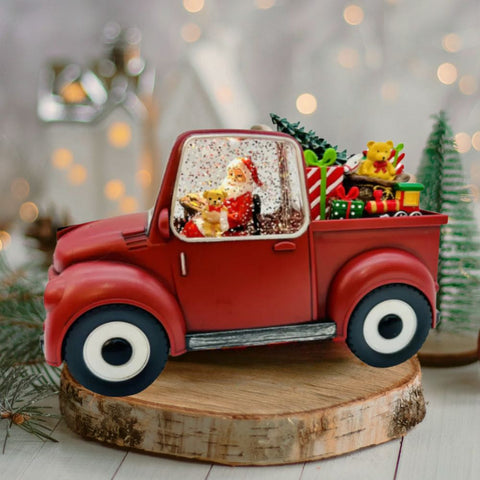 Xmas Santa in Red Car With LED Light Showpiece