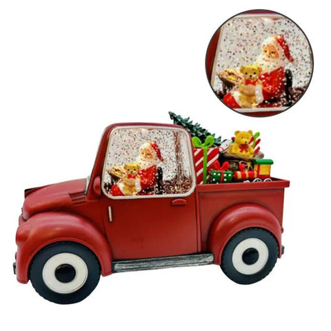 Xmas Santa in Red Car With LED Light Showpiece