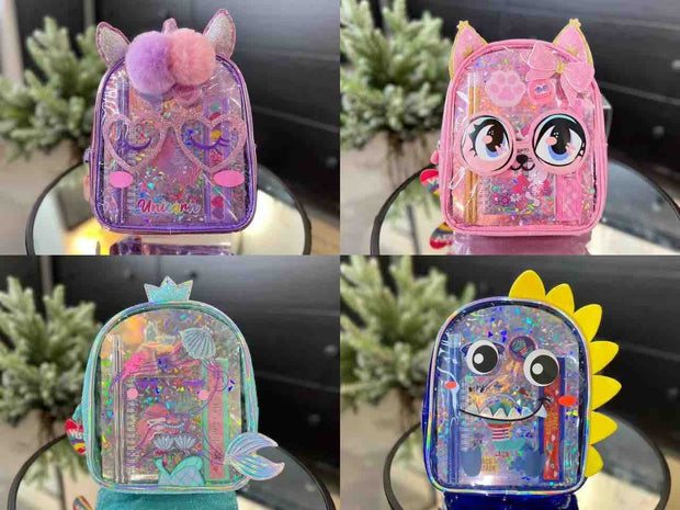 Cute Transparent Backpack With Stationery