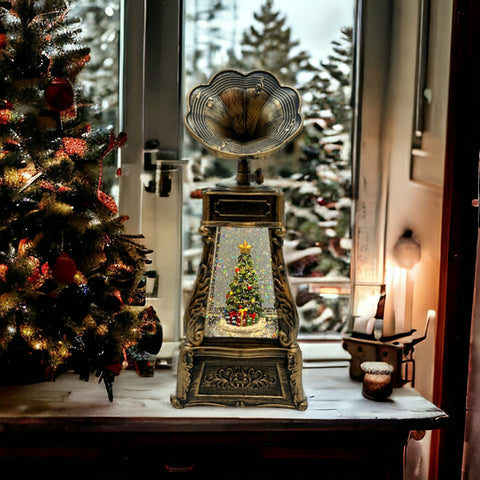 Christmas Gramophone Showpiece with LED Light and Music