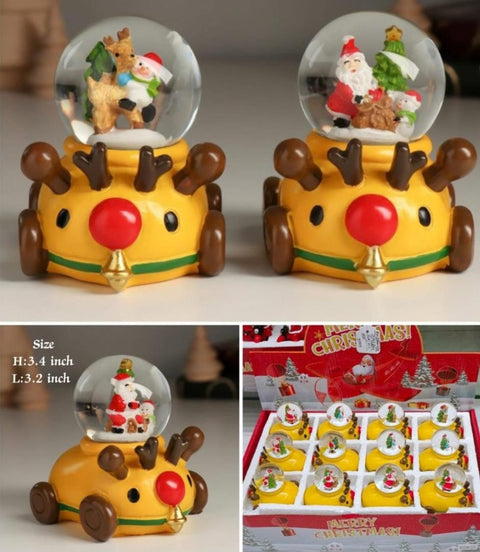 Christmas Mini Snow Globe yellow reindeer car