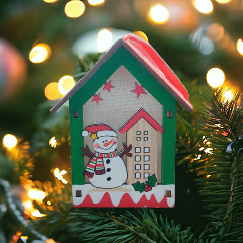 Christmas Wooden Hanging House with LED Light