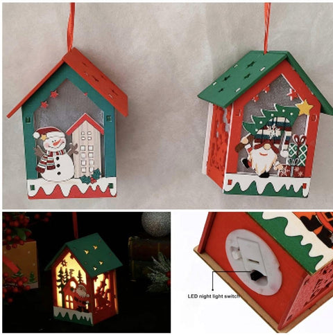 Christmas Wooden Hanging House with LED Light