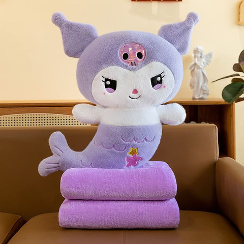 Kuromi Mermaid Pillow with Blanket