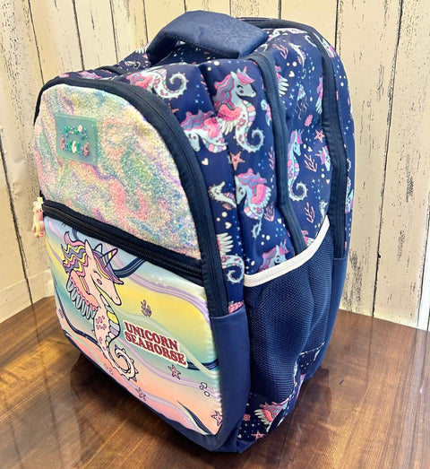 Unicorn Seahorse School Backpack- 17 Inches