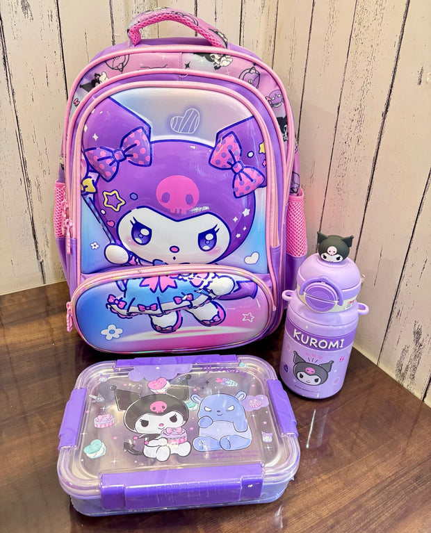 3D Kuromi Bag Combo With Bottle and Lunch Box