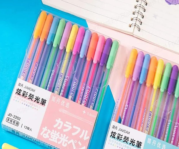 12 Colorful Fluore Scence Pastel Gel Pens - The Write Stuff
