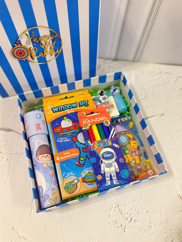 Space Theme Rakhi Gift Box for Kids – DIY Art, Toys, Stationery & Rakhi - The Write Stuff