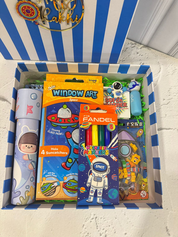 Space Theme Rakhi Gift Box for Kids – DIY Art, Toys, Stationery & Rakhi - The Write Stuff