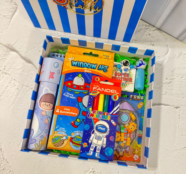 Space Theme Rakhi Gift Box for Kids – DIY Art, Toys, Stationery & Rakhi - The Write Stuff