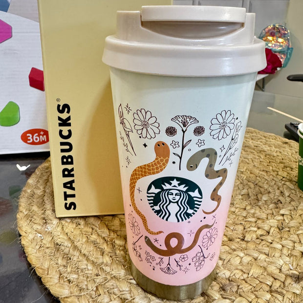 Starbucks Pink Gradient Tumbler with Floral & Snake Design - 16oz - The Write Stuff