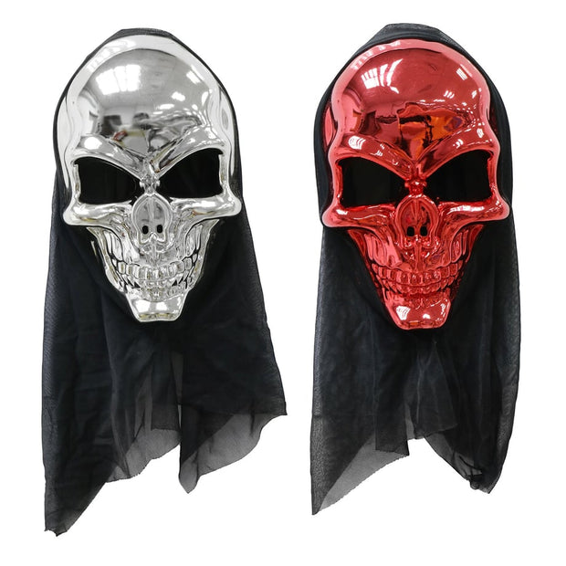 Halloween Metallic Teal Skull Halloween Mask with Black Hood