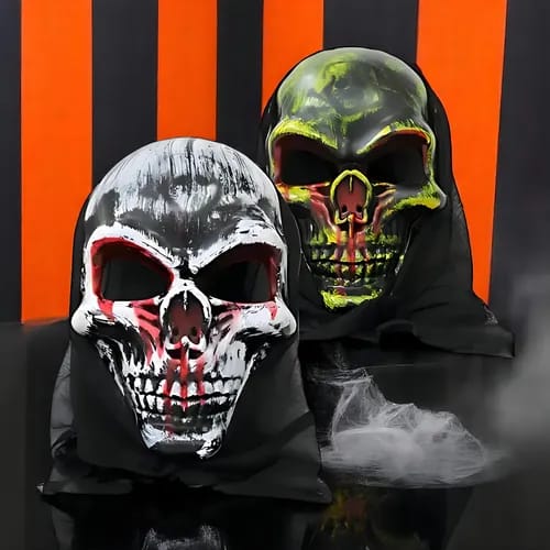 Halloween Skull Face Mask with Hood – Scary Horror Costume & Party Décor