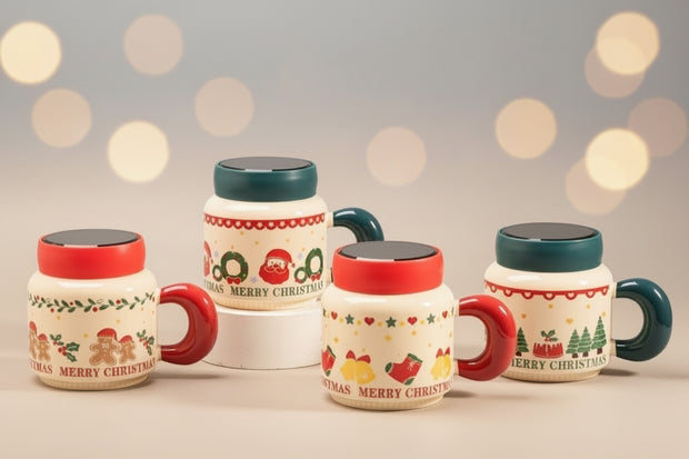 "Christmas ceramic mugs with glossy lid and festive designs"