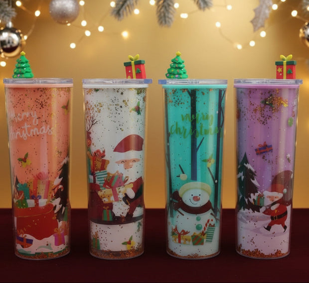 Christmas glitter tumbler with topper